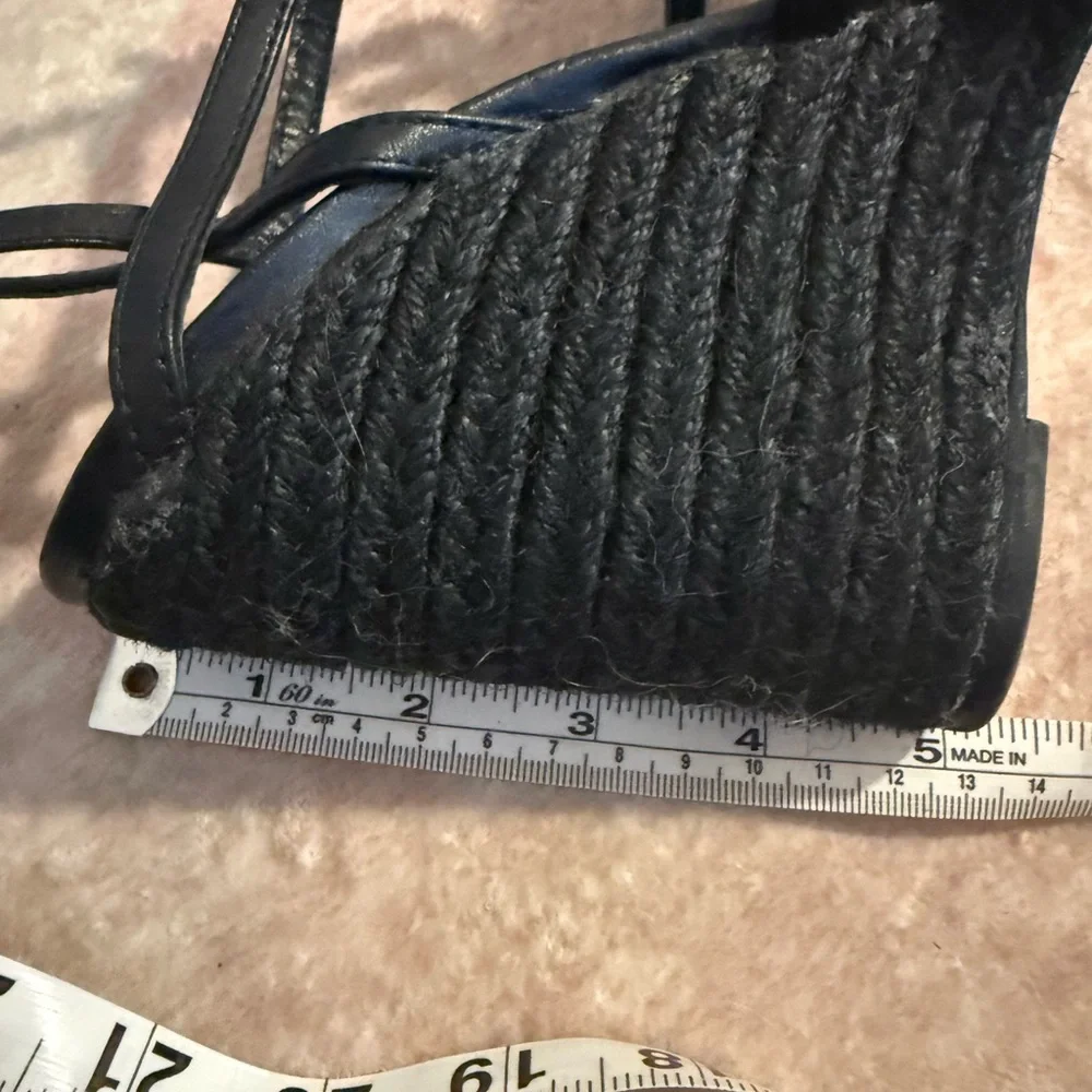 Saint Laurent Black Strappy Wedge Sandals YSL logo - Picture 7 of 10